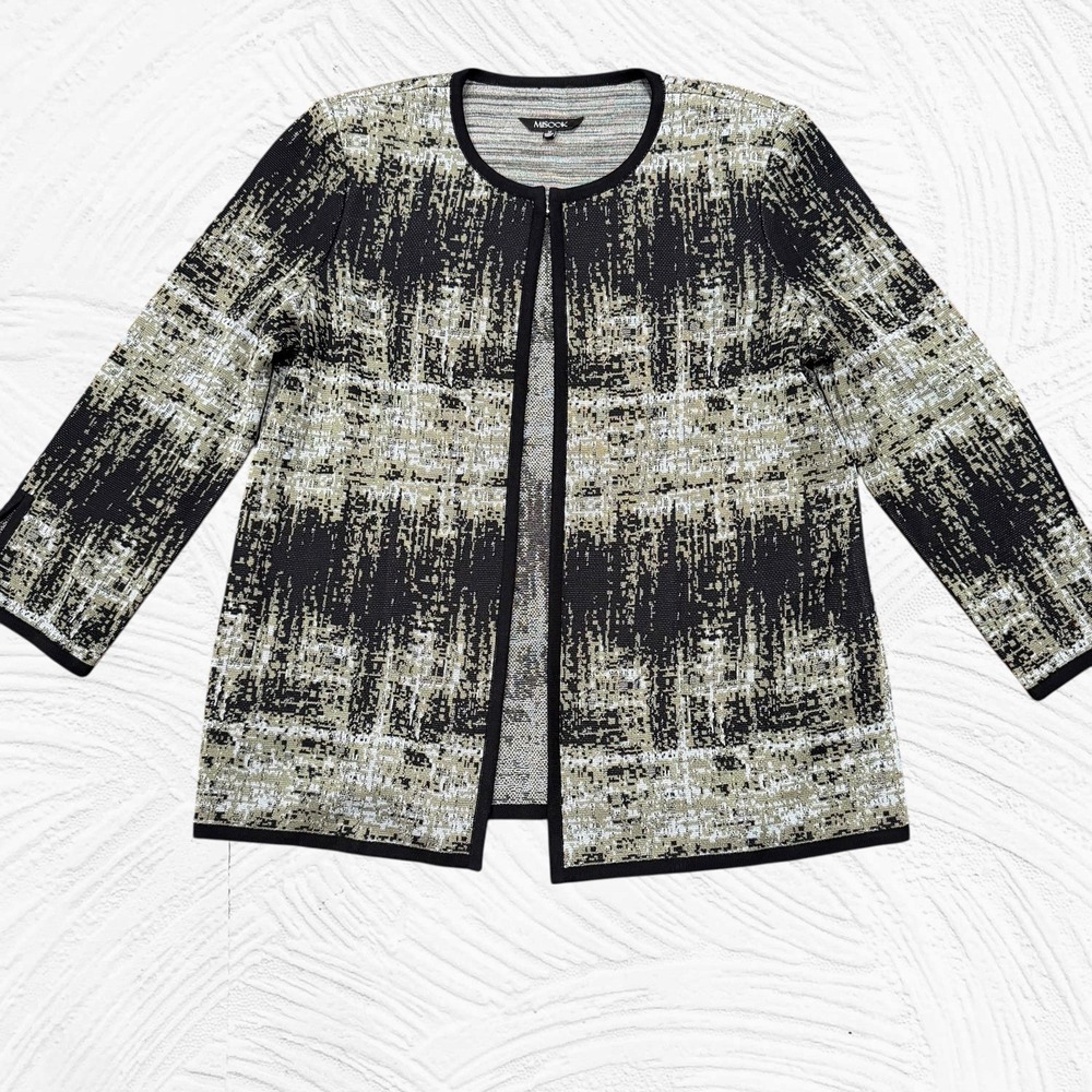 MISOOK Geometric Knit Jacket Size Medium Retro Designer‎ Black Blue Gray